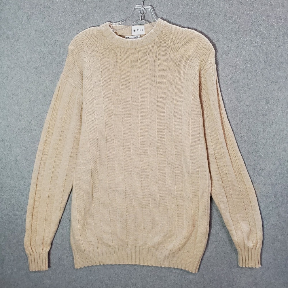 Zara Men Sweater Medium Beige Wool Rib Knit‎ Pullover